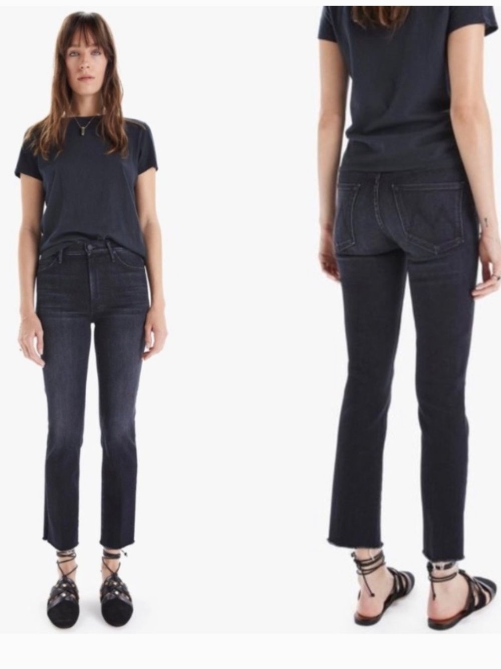 MOTHER High Waisted Rascal Ankle Snippet Jeans Denim in Thunder Road Black 29